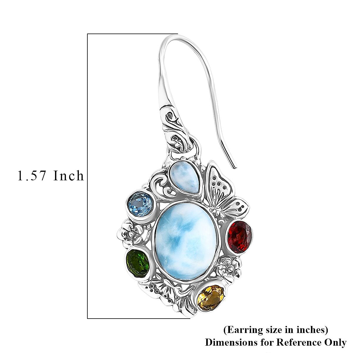 D'Joy Bali Legacy Larimar and Multi Gemstone 8.35 ctw Floral and Butterfly Earrings in Sterling Silver
