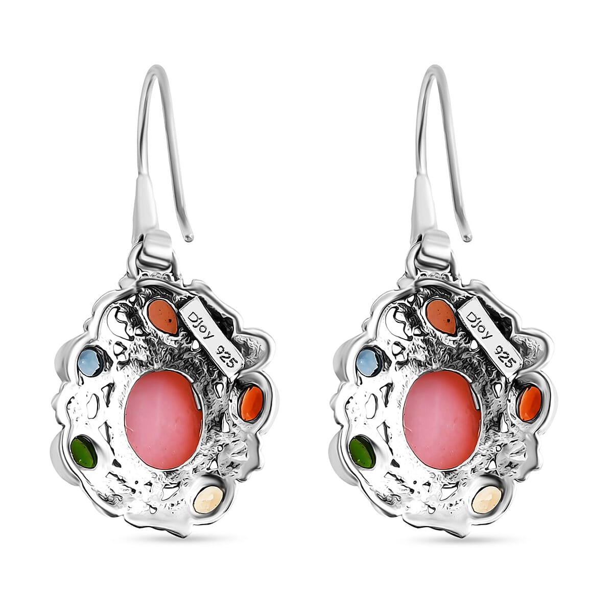 Bali Legacy Pink Opal and Multi Gemstone 5.70 ctw Floral and Butterfly Earrings in Sterling Silver image number 3