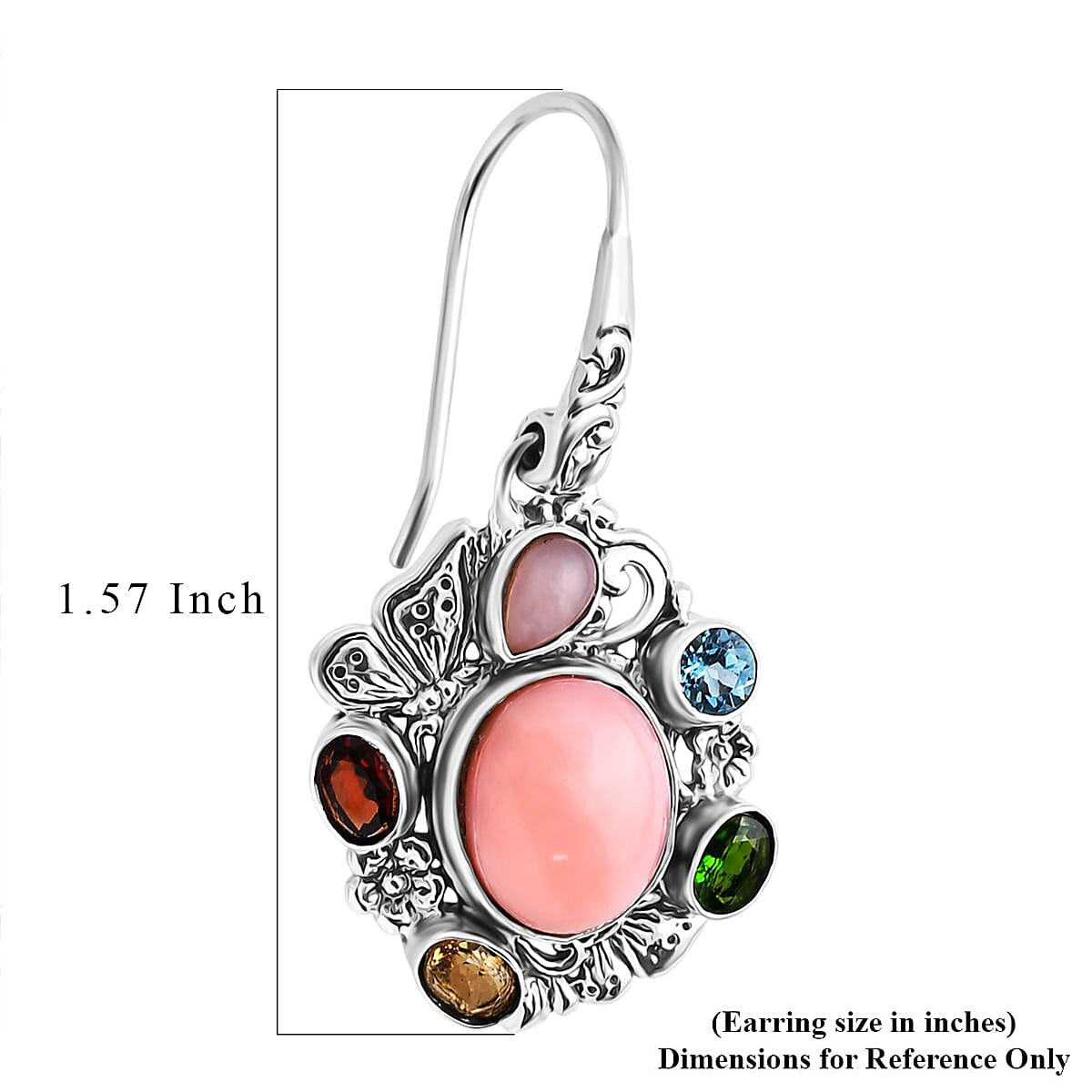 Bali Legacy Pink Opal and Multi Gemstone 5.70 ctw Floral and Butterfly Earrings in Sterling Silver image number 4