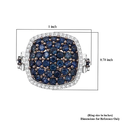 D'Joy Kanchanaburi Blue Sapphire and White Zircon 2.40 ctw Blush Blossom Ring in Rhodium Over Sterling Silver (Size 10.0)