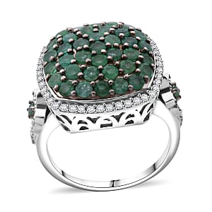 16th Apr TLV Kagem Zambian Emerald, White Zircon Ring in YG and Rhodium Over Sterling Silver (Size 5.0) 2.40 ctw