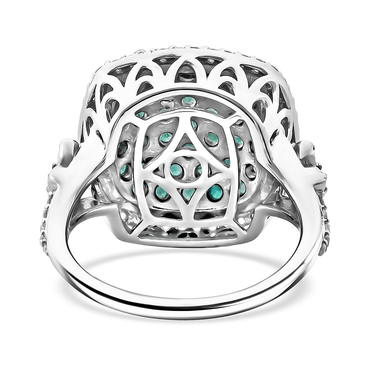 D'Joy Kagem Zambian Emerald and White Zircon 2.40 ctw Blush Blossom Ring in Rhodium Over Sterling Silver (Size 6.0)