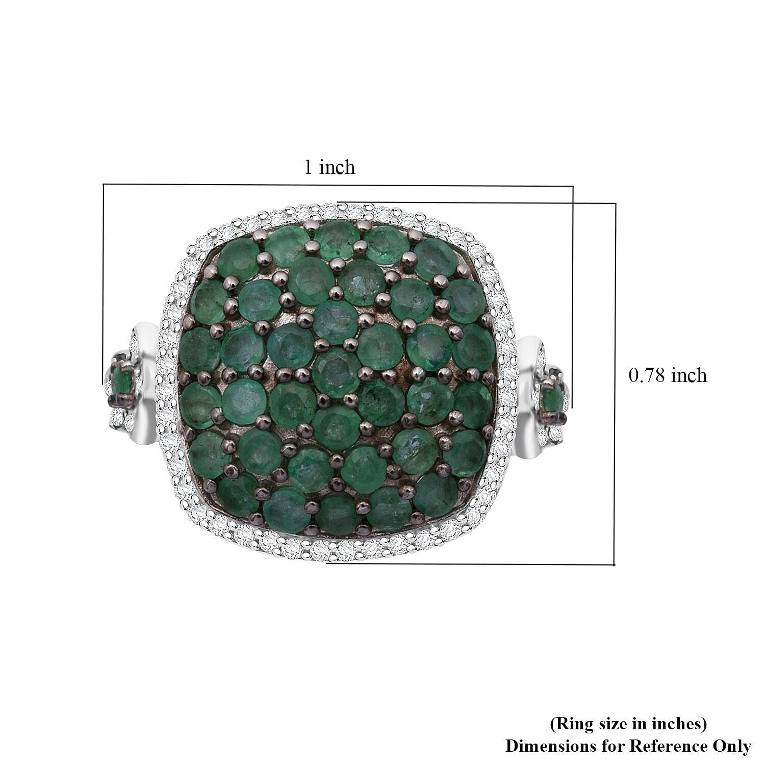 D'Joy Kagem Zambian Emerald and White Zircon 2.40 ctw Blush Blossom Ring in Rhodium Over Sterling Silver (Size 6.0)