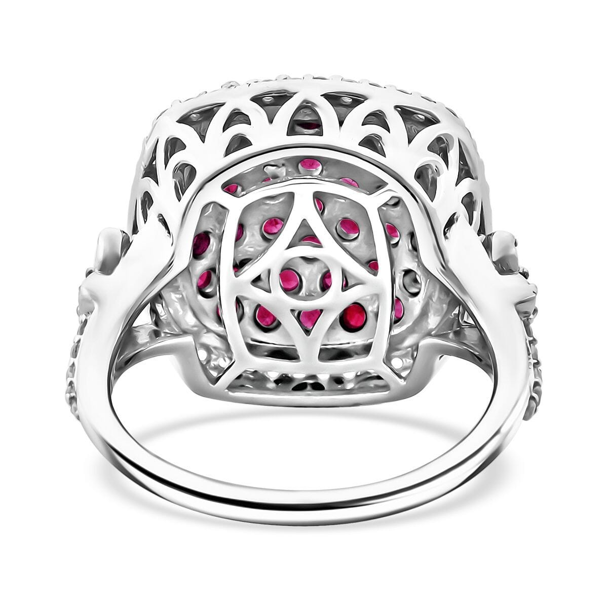 D'Joy Mozambique Ruby and White Zircon 2.40 ctw Blush Blossom Ring in Rhodium Over Sterling Silver (Size 10.0) image number 4