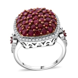 Mozambique Ruby and White Zircon 2.40 ctw Blush Blossom Ring in Rhodium Over Sterling Silver (Size 6.0)