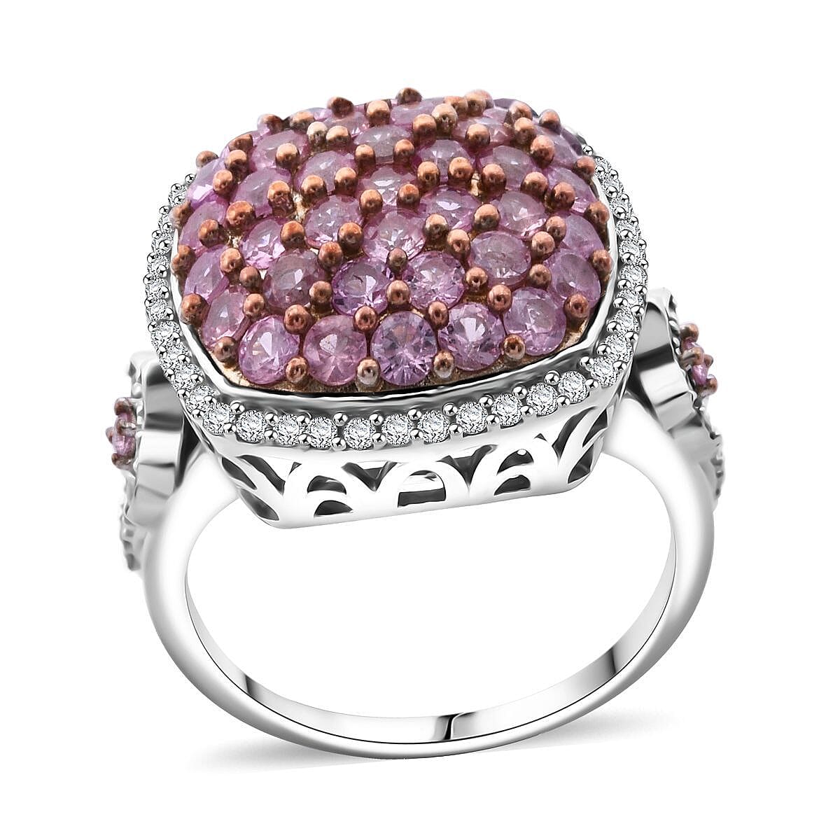 D'Joy Madagascar Pink Sapphire and White Zircon 2.40 ctw Blush Blossom Ring in Rhodium Over Sterling Silver (Size 10.0)  image number 0