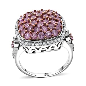 D'Joy Madagascar Pink Sapphire and White Zircon 2.40 ctw Blush Blossom Ring in Rhodium Over Sterling Silver (Size 10.0) 