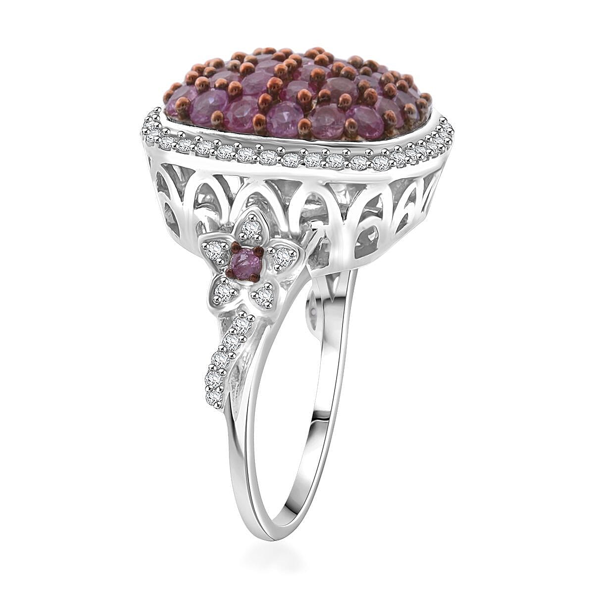 D'Joy Madagascar Pink Sapphire and White Zircon 2.40 ctw Blush Blossom Ring in Rhodium Over Sterling Silver (Size 10.0)  image number 3