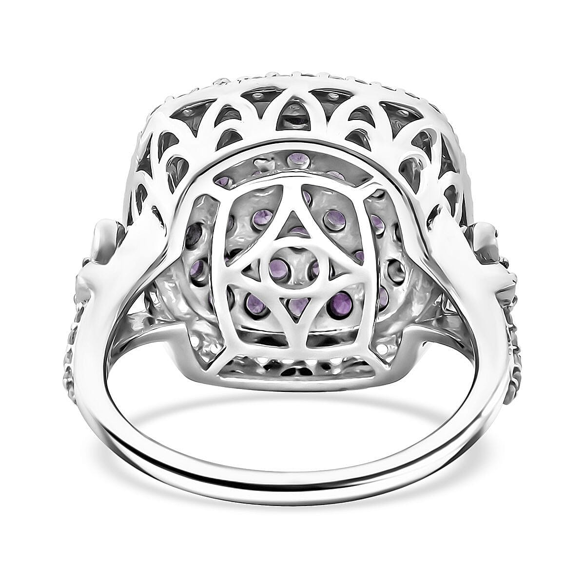 D'Joy Madagascar Pink Sapphire and White Zircon 2.40 ctw Blush Blossom Ring Rhodium Over Sterling Silver (Size 8.0)  image number 4