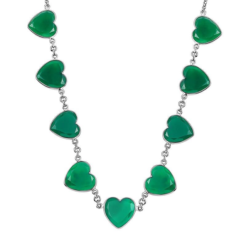 Karis Verde Onyx 51.90 ctw Heart Necklace 18 Inches in Platinum Bond