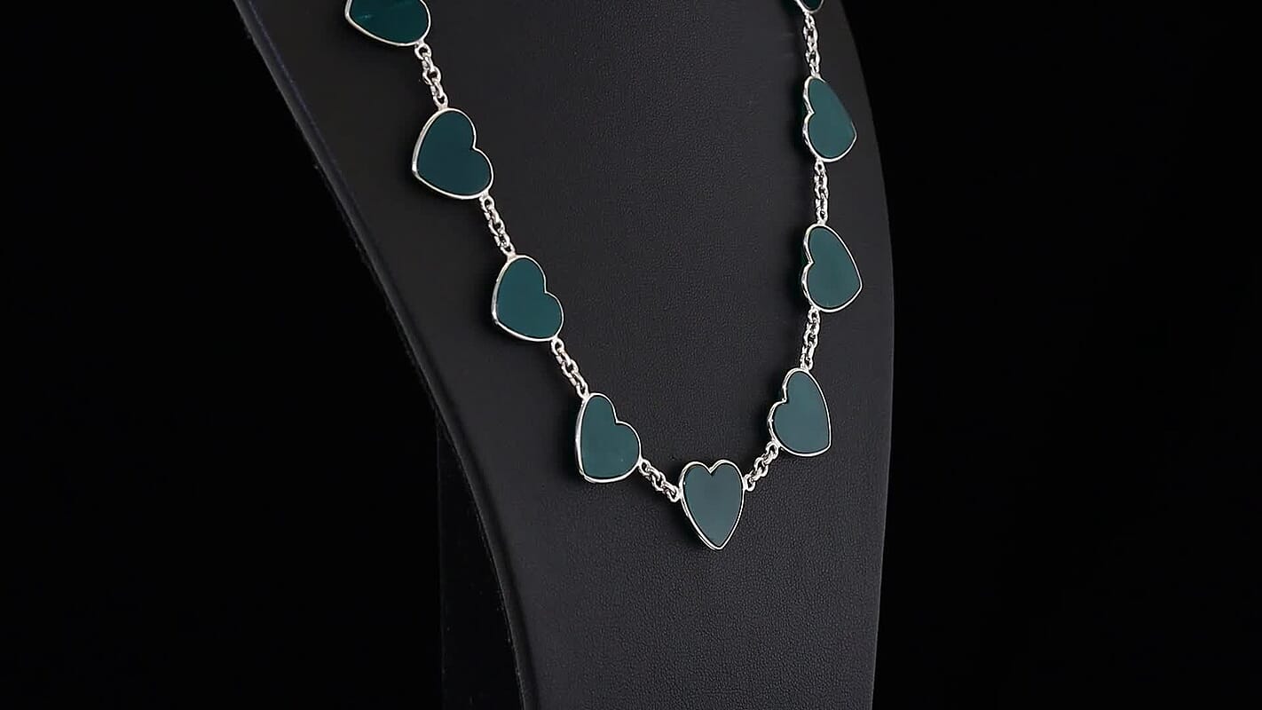 Karis Verde Onyx 51.90 ctw Heart Necklace 18 Inches in Platinum Bond