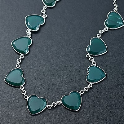 Karis Verde Onyx 51.90 ctw Heart Necklace 18 Inches in Platinum Bond