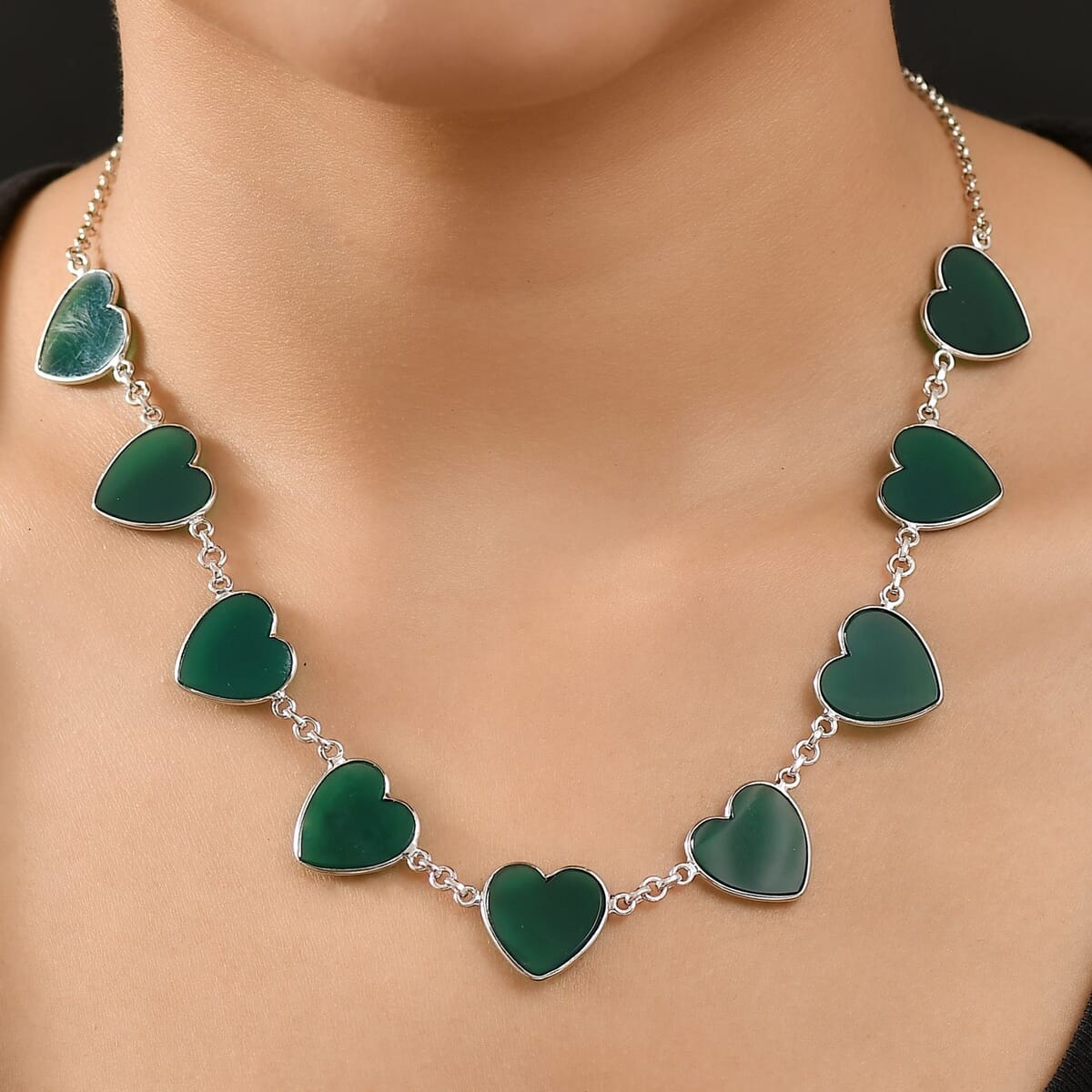 Karis Verde Onyx 51.90 ctw Heart Necklace 18 Inches in Platinum Bond image number 2