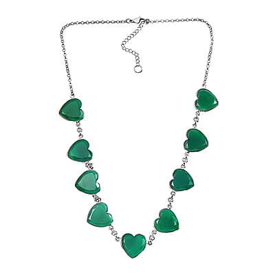 Karis Verde Onyx 51.90 ctw Heart Necklace 18 Inches in Platinum Bond