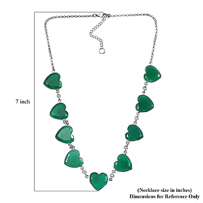 Karis Verde Onyx 51.90 ctw Heart Necklace 18 Inches in Platinum Bond