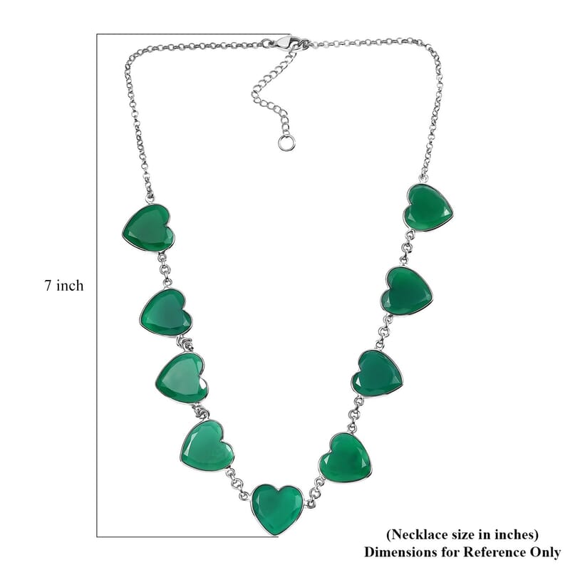 Karis Verde Onyx 51.90 ctw Heart Necklace 18 Inches in Platinum Bond