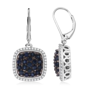 Kanchanaburi Blue Sapphire and White Zircon 2.65 ctw Blush Blossom Earrings in Rhodium Over Sterling Silver (Size 8.0)