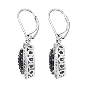 Kanchanaburi Blue Sapphire and White Zircon 2.65 ctw Blush Blossom Earrings in Rhodium Over Sterling Silver 
