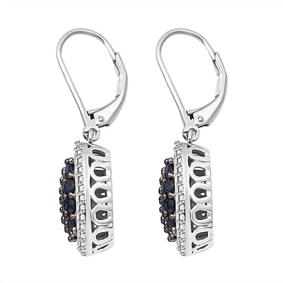 Kanchanaburi Blue Sapphire and White Zircon 2.65 ctw Blush Blossom Earrings in Rhodium Over Sterling Silver
