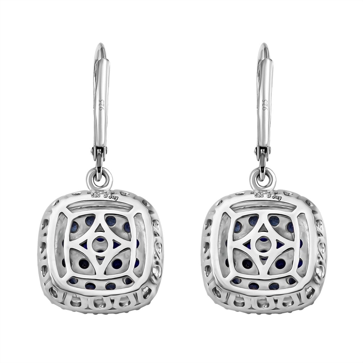 Kanchanaburi Blue Sapphire and White Zircon 2.65 ctw Earrings in Rhodium Over Sterling Silver (Size 8.0) image number 4