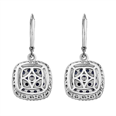 Kanchanaburi Blue Sapphire and White Zircon 2.65 ctw Blush Blossom Earrings in Rhodium Over Sterling Silver