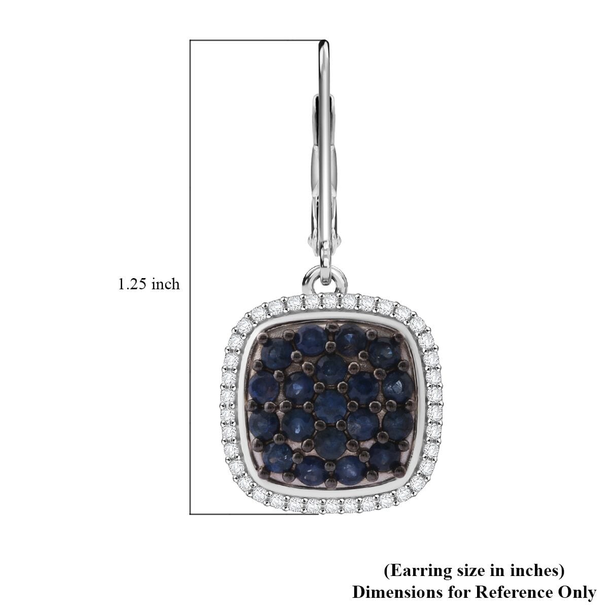 Kanchanaburi Blue Sapphire and White Zircon 2.65 ctw Earrings in Rhodium Over Sterling Silver (Size 8.0) image number 5