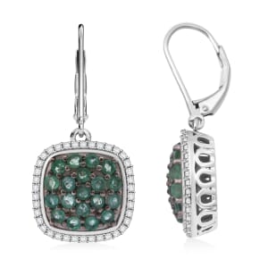 Kagem Zambian Emerald and White Zircon 2.65 ctw Blush Blossom Earrings in Rhodium Over Sterling Silver