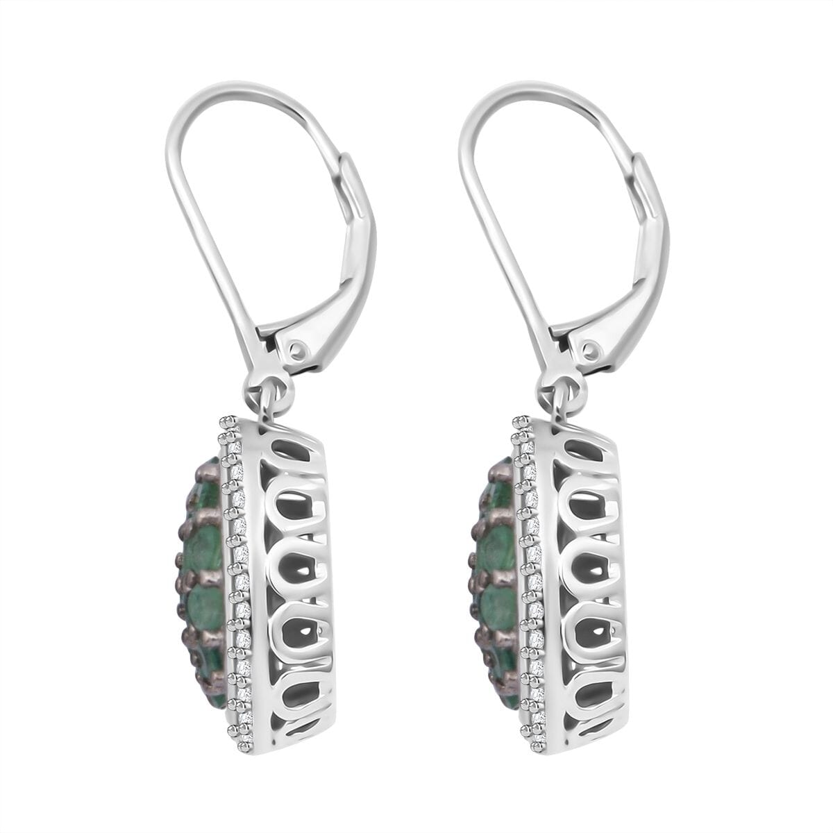 Kagem Zambian Emerald and White Zircon 2.65 ctw Blush Blossom Earrings in Rhodium Over Sterling Silver image number 3