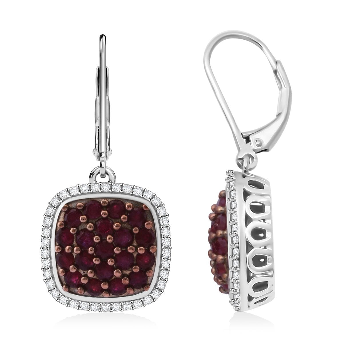 Mozambique Ruby and White Zircon 2.65 ctw Blush Blossom Earrings in Rhodium Over Sterling Silver (Size 6.0) image number 0
