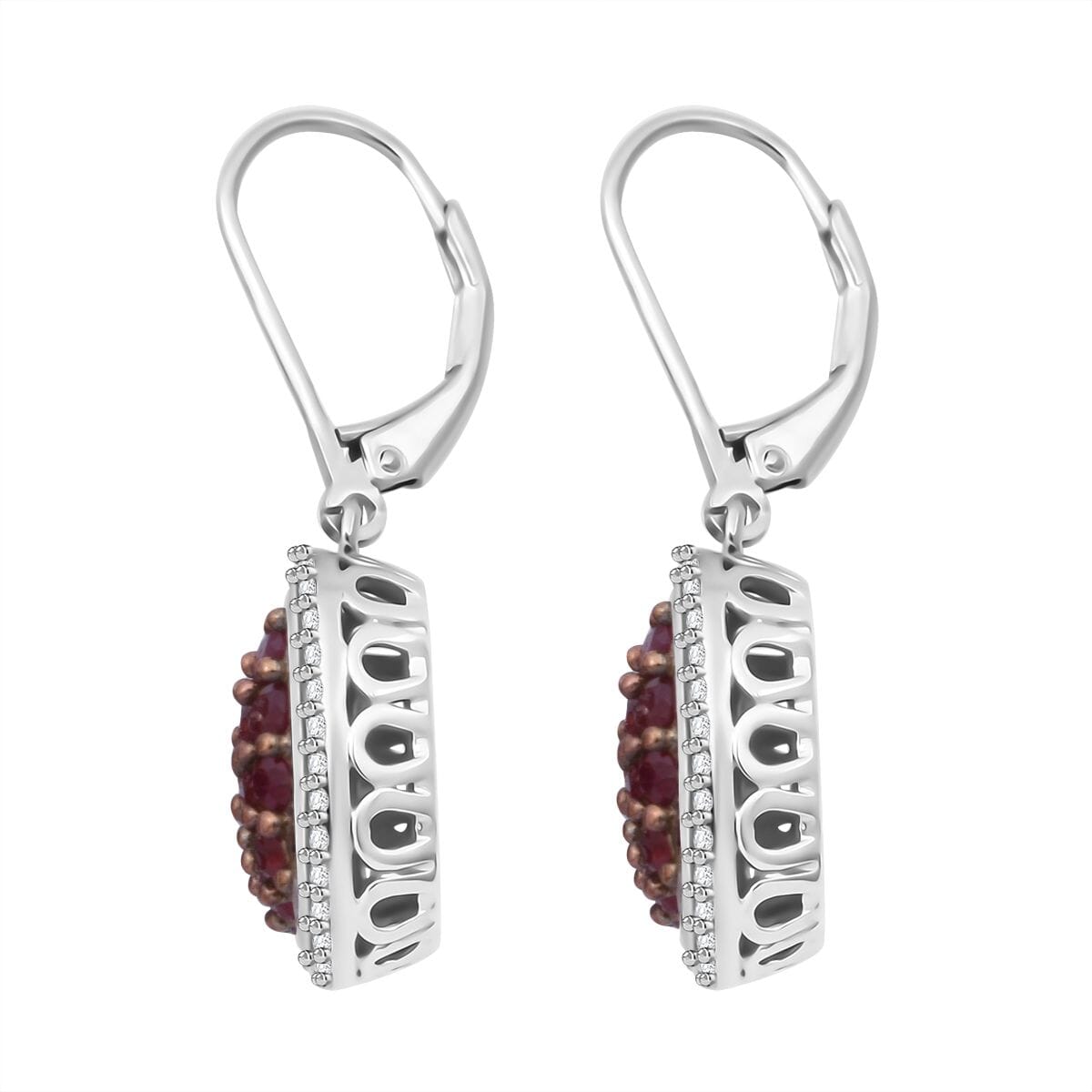 Mozambique Ruby and White Zircon 2.65 ctw Blush Blossom Earrings in Rhodium Over Sterling Silver (Size 6.0) image number 3
