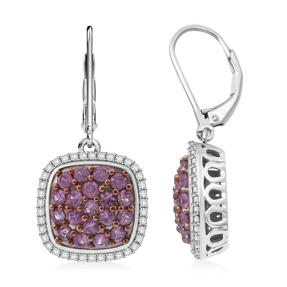 Madagascar Pink Sapphire and White Zircon Blush Blossom Earrings 2.65 ctw in Rhodium Over Sterling Silver (Size 7.0) image number 0