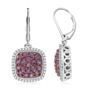 Madagascar Pink Sapphire and White Zircon Blush Blossom Earrings 2.65 ctw in Rhodium Over Sterling Silver (Size 7.0)