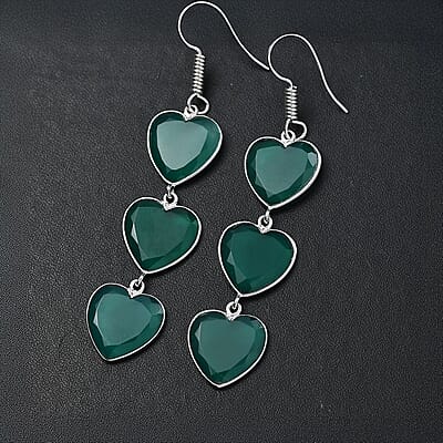 Karis Verde Onyx 34.60 ctw Heart Earrings in Platinum Bond 