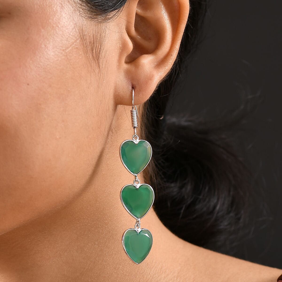 Karis Verde Onyx 34.60 ctw Heart Earrings in Platinum Bond  image number 2