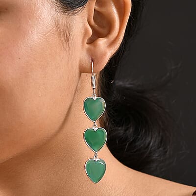 Karis Verde Onyx 34.60 ctw Heart Earrings in Platinum Bond 