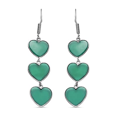 Karis Verde Onyx 34.60 ctw Heart Earrings in Platinum Bond 