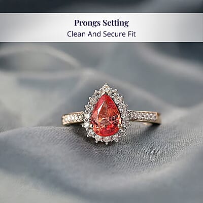 Certified & Appraised Luxoro AAA Padparadscha Sapphire (BT) 5.0) and I2 Diamond 1.85 ctw Halo Ring in 14K Yellow Gold (Size 8.0)