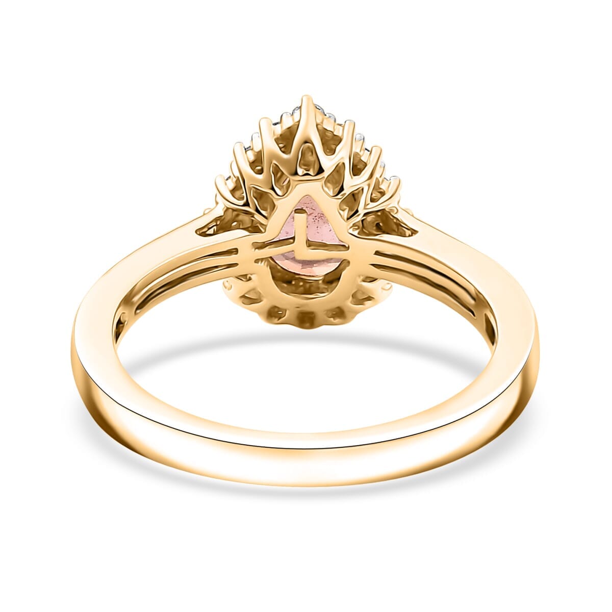 Certified & Appraised Luxoro AAA Padparadscha Sapphire (BT) 7.5) and I2 Diamond 1.85 ctw Halo Ring in 14K Yellow Gold (Size 8.0) image number 4
