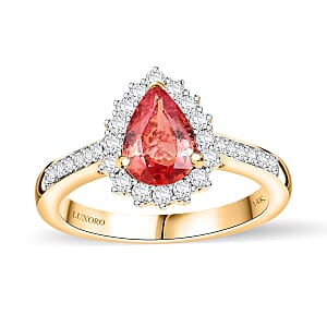 Certified & Appraised Luxoro AAA Padparadscha Sapphire (BT) 10.0) and I2 Diamond 1.85 ctw Halo Ring in 14K Yellow Gold (Size 8.0)