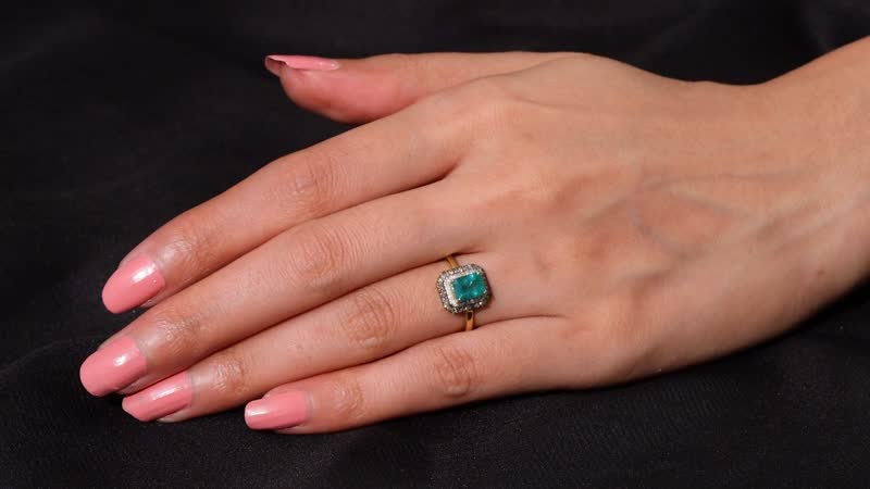 D'Joy Premium Kagem Zambian Emerald, Natural Champagne and White Diamond (0.25 cts) Ring in 18K Vermeil YG Over Sterling Silver (Size 10.0) 1.25 ctw