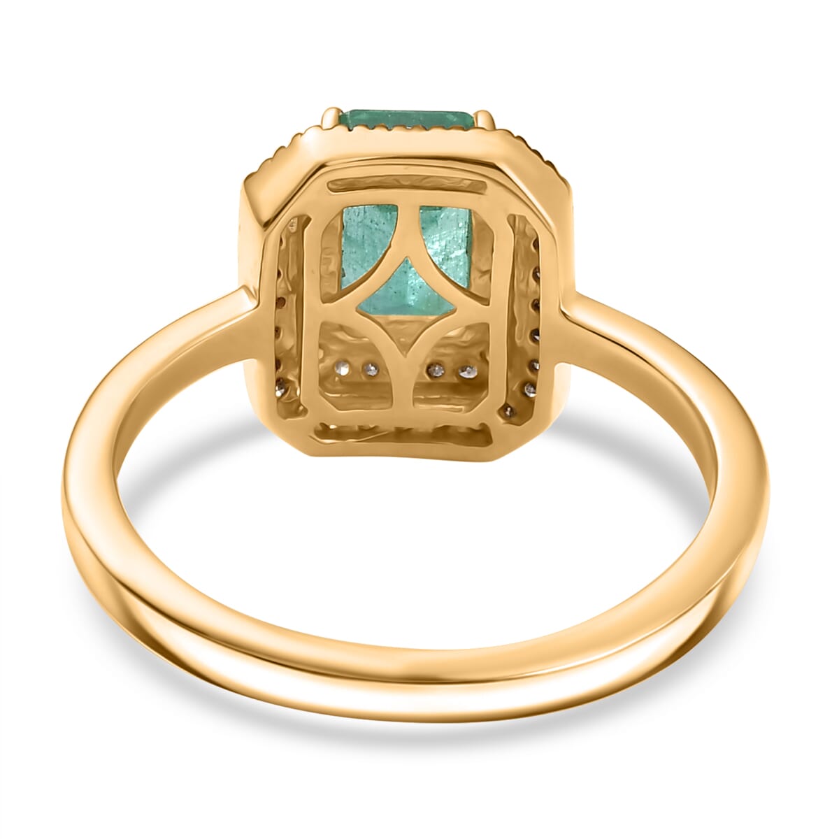D'Joy Premium Kagem Zambian Emerald, Natural Champagne and White Diamond 1.25 ctw Art Deco Ring in 18K Vermeil Yellow Gold Over Sterling Silver (Size 10.0) image number 4