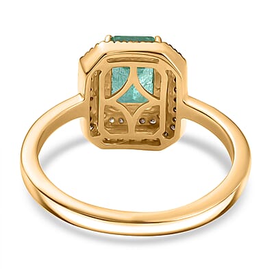 D'Joy Premium Kagem Zambian Emerald, Natural Champagne and White Diamond 1.25 ctw Art Deco Ring in 18K Vermeil Yellow Gold Over Sterling Silver (Size 10.0)