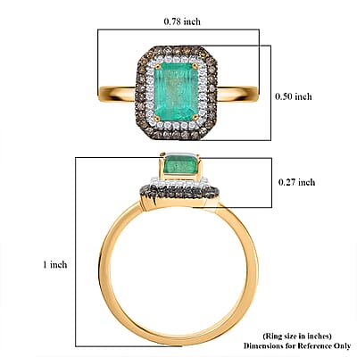 D'Joy Premium Kagem Zambian Emerald, Natural Champagne and White Diamond 1.25 ctw Art Deco Ring in 18K Vermeil Yellow Gold Over Sterling Silver (Size 10.0)