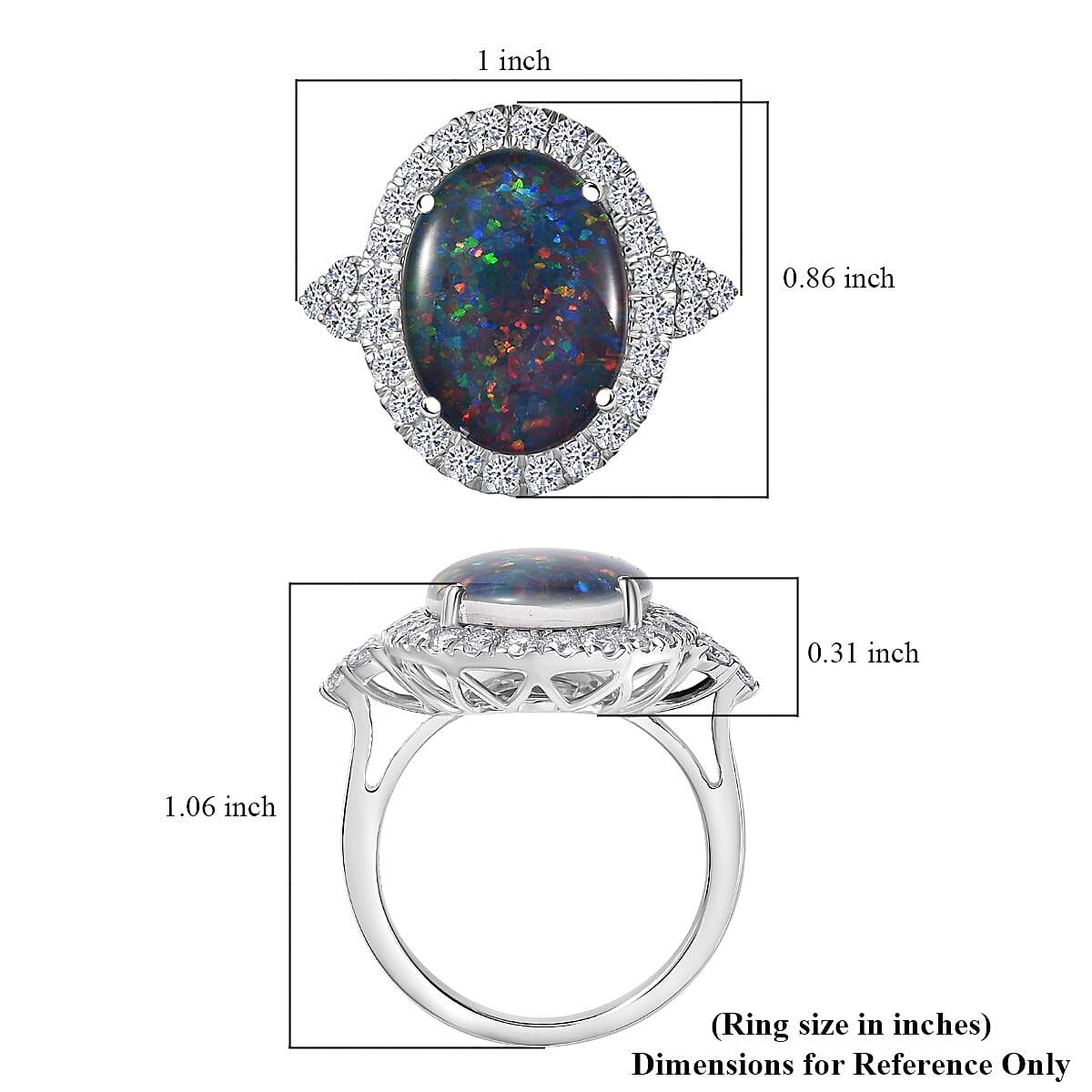 Premium Australian Black Ridge Opal Triplet and G-H SI Luxuriant Lab Grown Diamond 5.75 ctw Ring in 10K White Gold (Size 9.0) image number 5