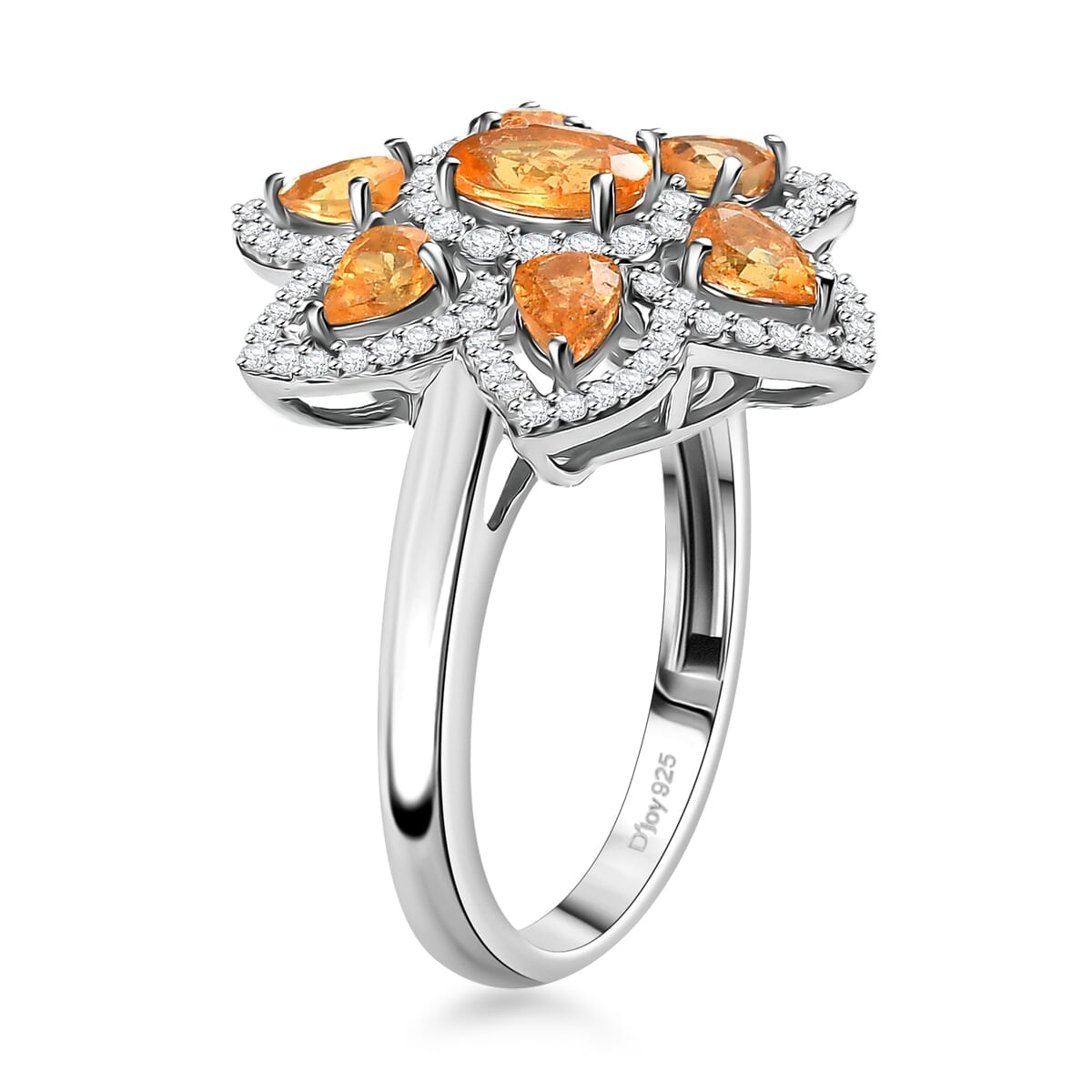 D'Joy Tanzanian Mandarin Garnet and White Zircon 2.50 ctw Flora Flame Ring in Rhodium Over Sterling Silver (Size 10.0) image number 3