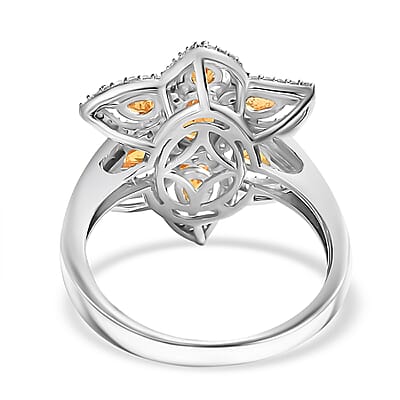 D'Joy Tanzanian Mandarin Garnet and White Zircon 2.50 ctw Flora Flame Ring in Rhodium Over Sterling Silver (Size 10.0)