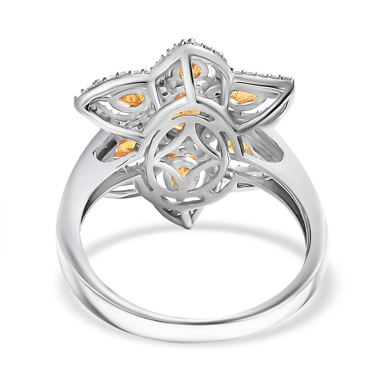 D'Joy Tanzanian Mandarin Garnet and White Zircon 2.50 ctw Flora Flame Ring in Rhodium Over Sterling Silver (Size 8.0) image number 4
