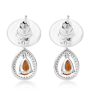 D'Joy Tanzanian Mandarin Garnet and White Zircon Stellar Bloom Inner Drop Earrings in Rhodium Over Sterling Silver