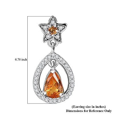 D'Joy Tanzanian Mandarin Garnet and White Zircon Stellar Bloom Inner Drop Earrings in Rhodium Over Sterling Silver
