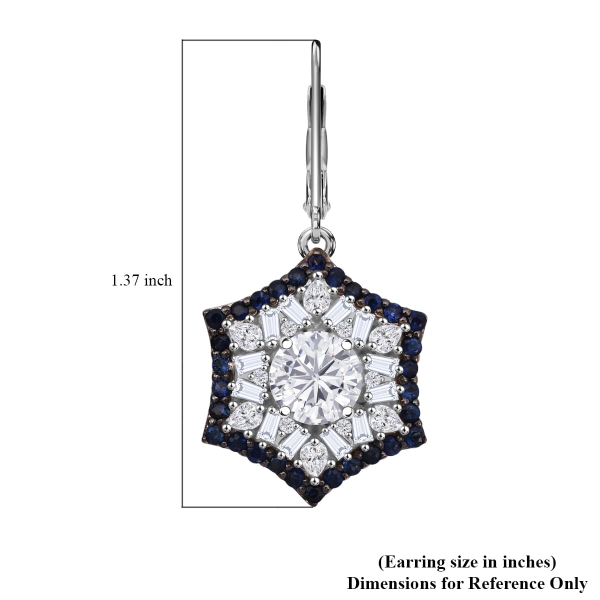 Heart and Arrow Cut Moissanite and Ceylon Sapphire 5.40 ctw Earrings in Rhodium Over Sterling Silver image number 5